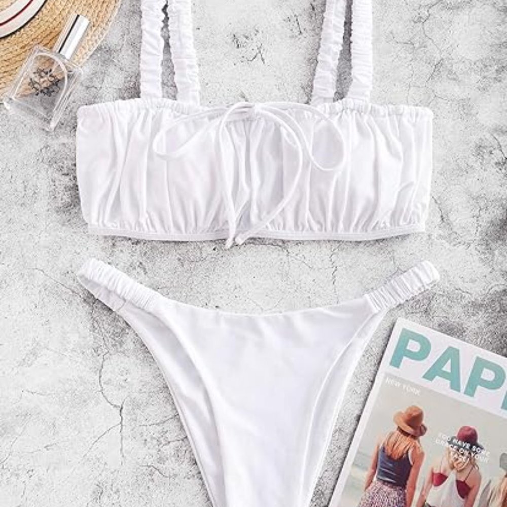 Zaful White Ruched Bikini Top